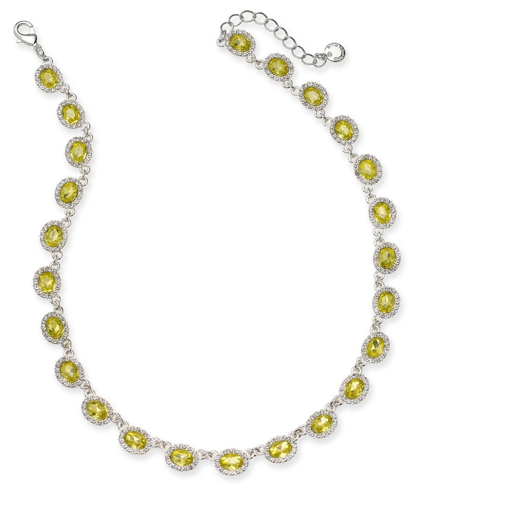 Peridot Rhinestone Birthstone Silver Necklace NWT